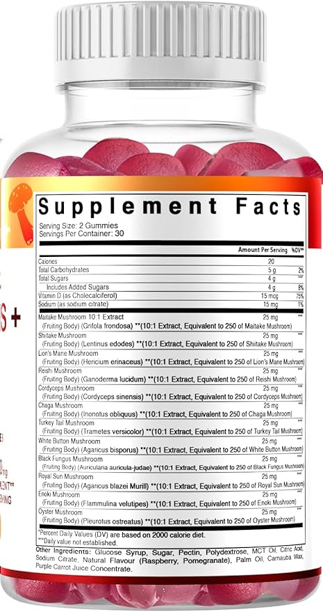 Vitamatic Mushroom Complex with D3, 60 Pectin Based Gummies