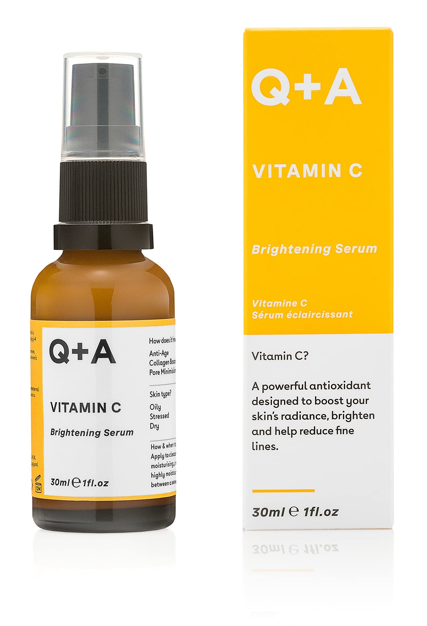 Q+A Vitamin C Brightening Serum, Brighten And Refresh Your Skin With This Antioxidant-Rich And Hydrating Hybrid Face Serum, 30Ml
