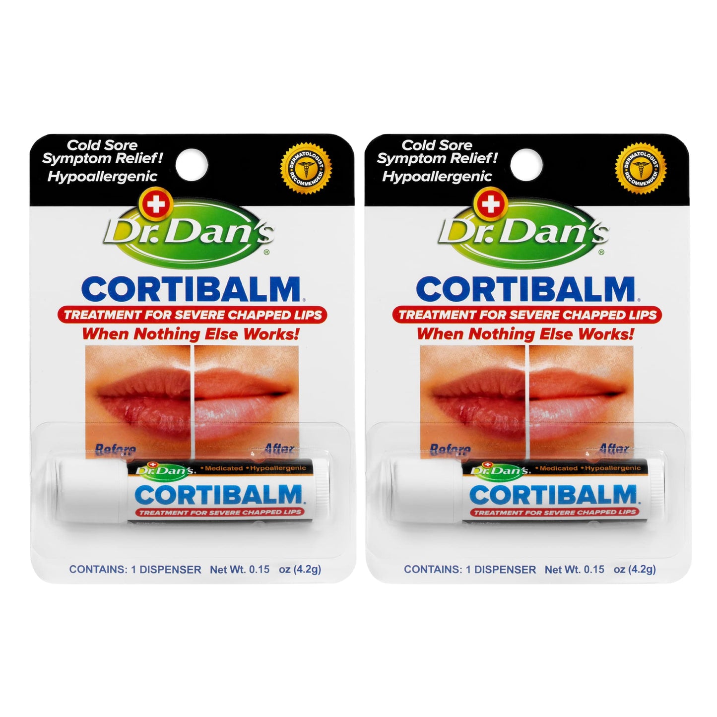 Dr. Dan'S Cortibalm 2 Pack -For Dry Cracked Lips Healing For Severely Chapped Lips - Designed For Men, Women And Children - 2 Pa