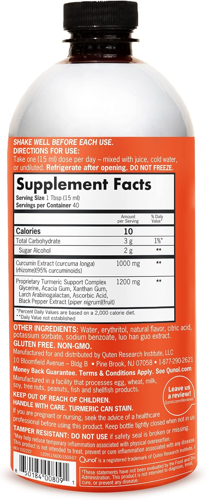 Qunol Liquid Turmeric Curcumin with Black Pepper, Turmeric Supplement 1000mg, Extra Strength, Joint Health, 40 Servings, 20.3 fl oz (Pack of 2)