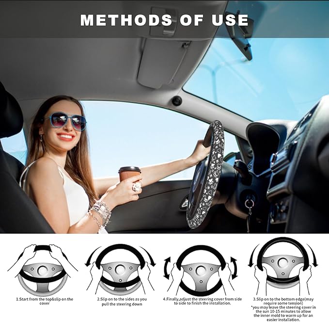 Funny Dog Paw Steering Wheel Cover, Cute Anti-Slip Breathable Car Accessories Interior Elastic Steering Wheel Cover for Men Women Gifts Fit Auto, SUV Vans Truck Universal 14.5-15 Inch