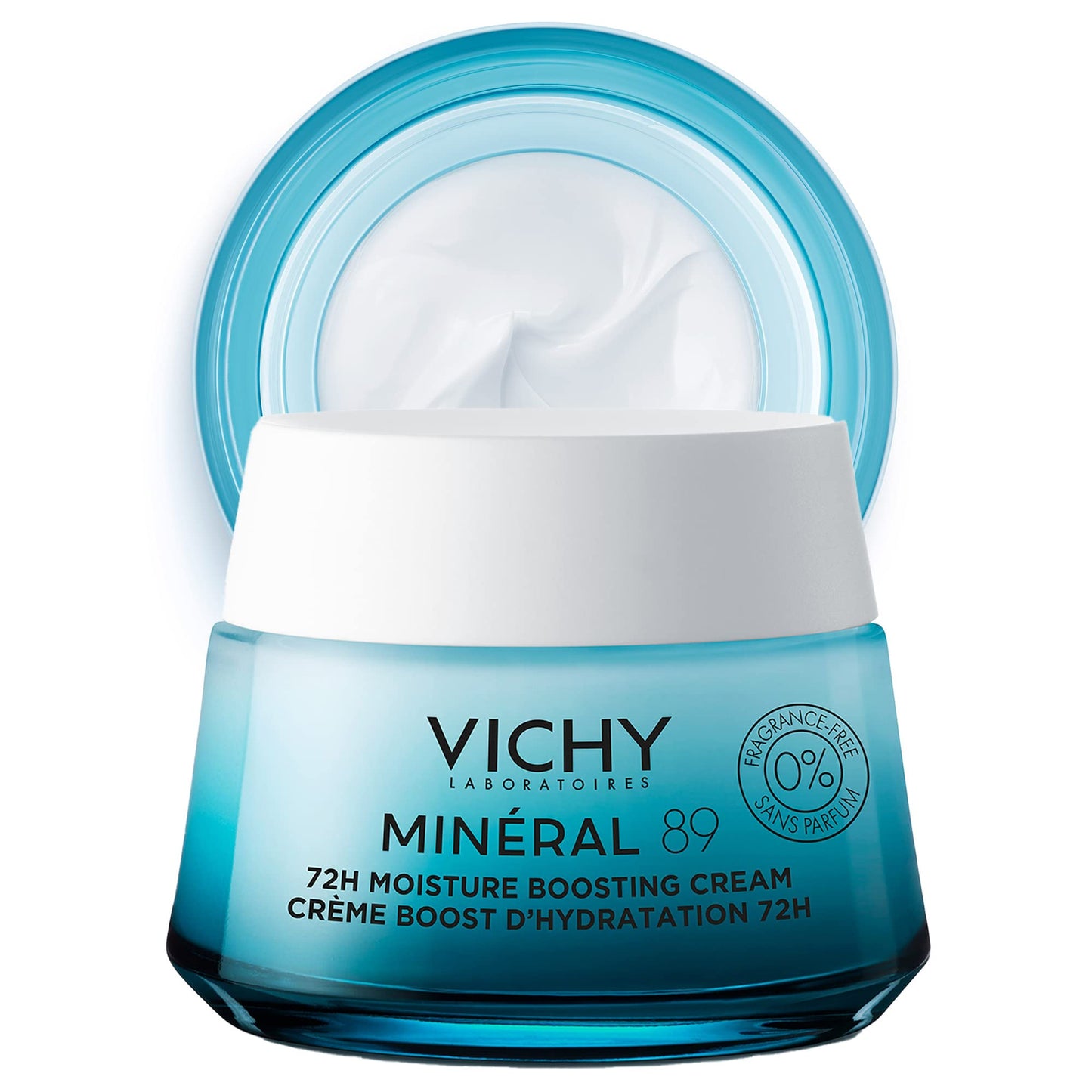 Vichy Mineral 89 Fragrance Free Cream, 72H Moisture Boosting Lightweight Cream | Hydrating Face Moisturizer With Hyaluronic Acid