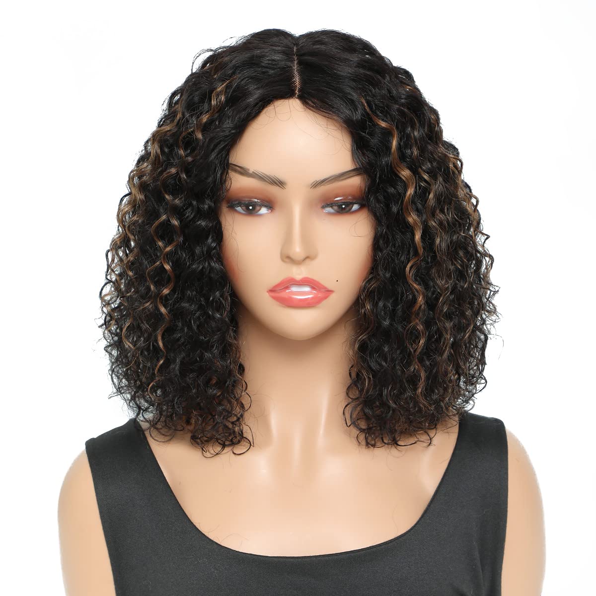 Fine Plus Highlight 1B/30 Curly Wigs For Black Women 150% Density Short Curly Wigs For Women Glueless Wigs With Middle Part Lace