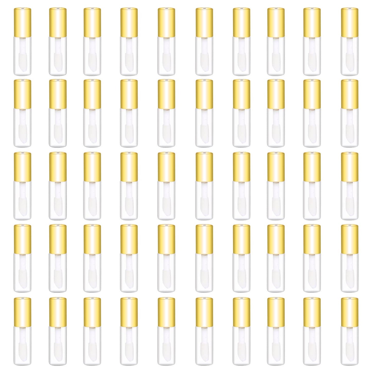 Mydio 50 Pack 1.2Ml Clear Mini Lip Gloss Tube Empty Lip Balm Containers With Gold Lid For Lipstick (Gold)