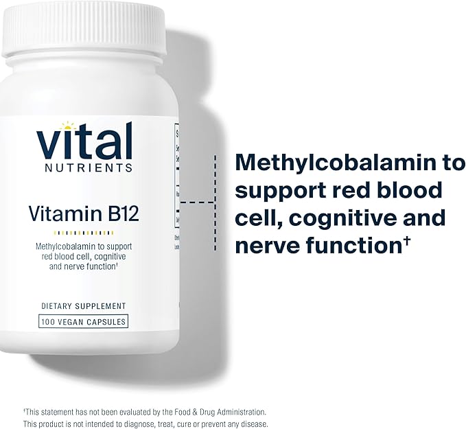 Vital Nutrients Vitamin B12 1000mcg - Vegan - Methylcobalamin for Metabolism, Cognitive & Nervous System Health* - High-Potency B12 Supplement - Gluten, Dairy, Soy Free - 100 Capsules
