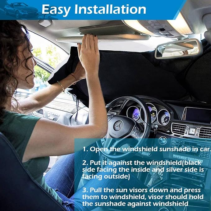 Custom Car Windshield Sun Shade, Personalized Foldable Front Window Sun Visor Protector Shield with Your Customized Photo Text Logo Design, Fits Most Sedans, SUVs, Vans, MPV, Trucks (Large)