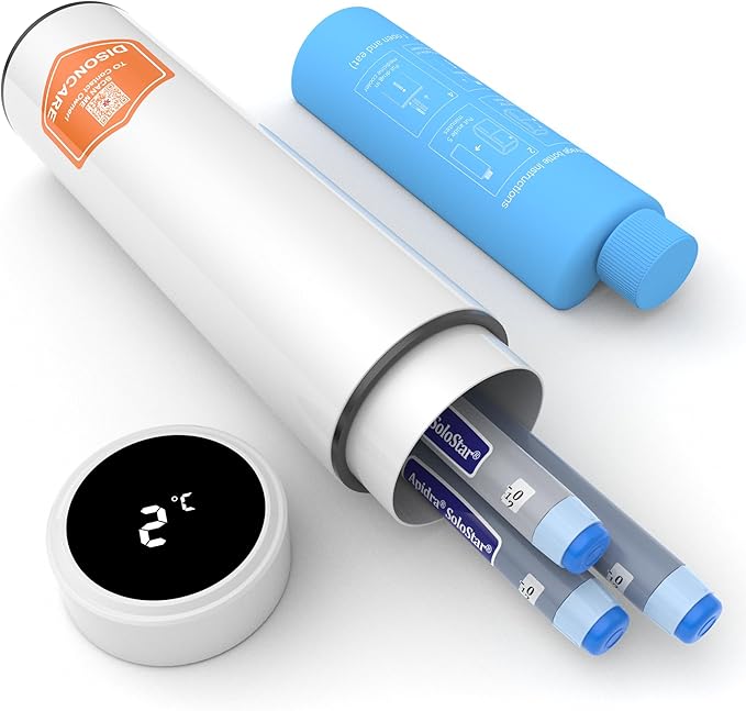 DISONCARE 60H Insulin Cooler Travel case Temp Display Medication Cooler for Medicine Travel TSA Approved Ice Pack Diabetic Medical Cooler Diabetes Bag EpiPen with QR Medical Tag(White)