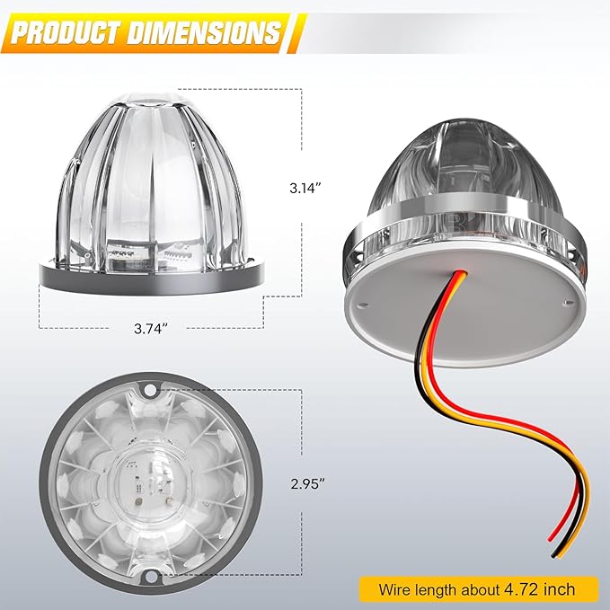 BJZ 8Pcs White Watermelon LED Strobe+Constant Marker Lights Dual Function Watermelon-Shaped Side Marker Clearance Tail Top Cap Roof Lights for Trailer Truck Semi-Trailer Heavy-Duty Truck Bus Van