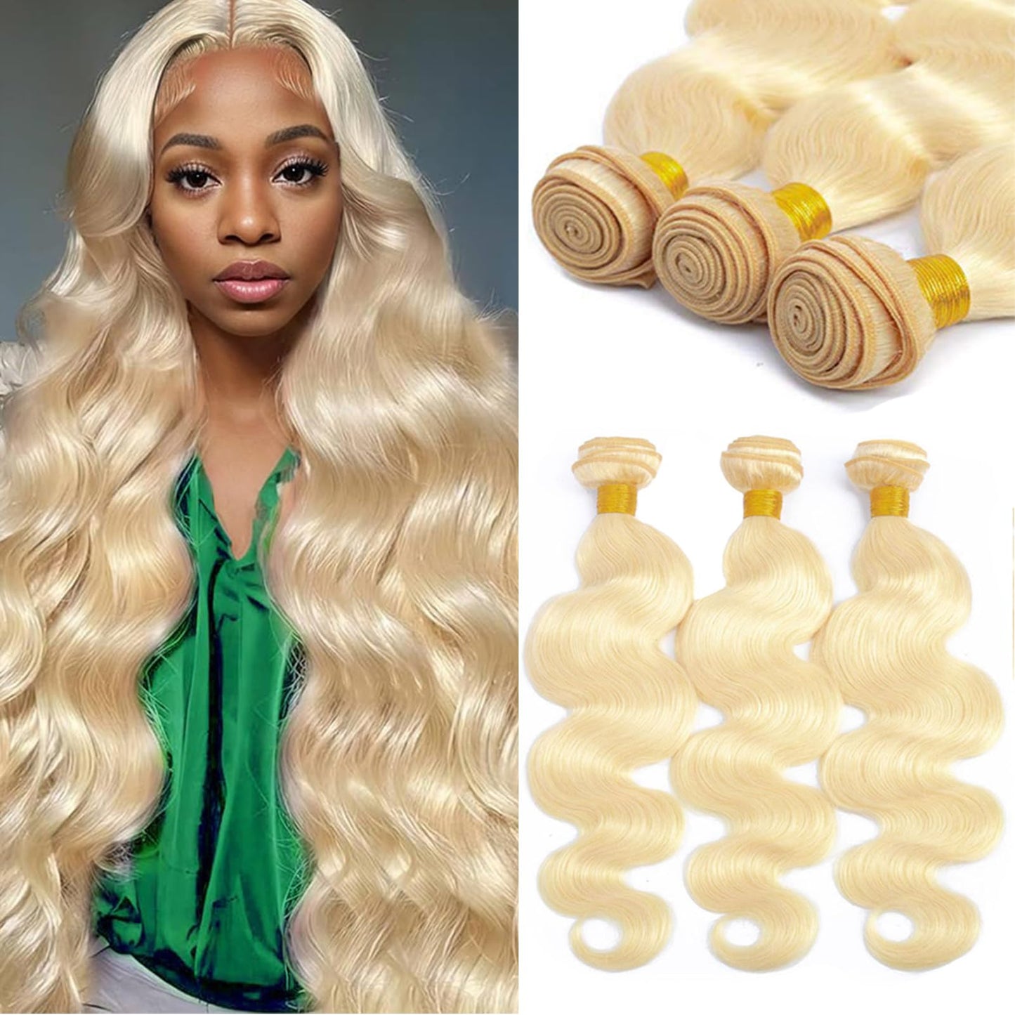 Royal Impression 613 Bundles Human Hair 16'' 18'' 20'' 300 12A Grade 613 Blonde Body Wave Human Hair 3 Bundles 100% Unprocessed