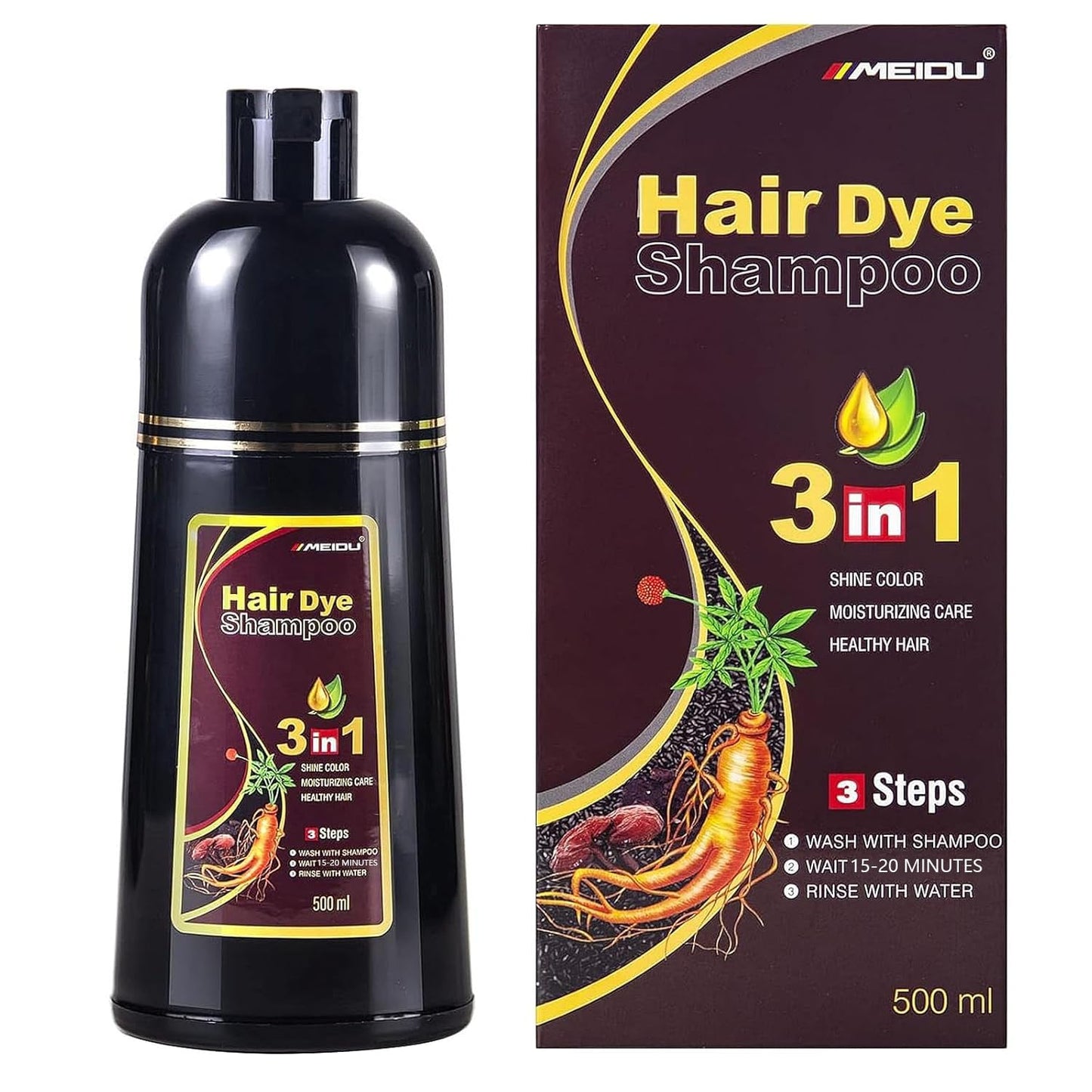 Ivnil Dark Brown Hair Dye Shampoo 3 In 1 For Grey Hair, 100% Coverage, Herbal Ingredients And Natural Plant, 500Ml, Women & Men