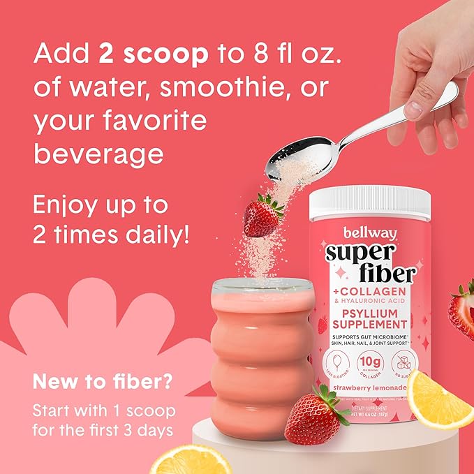 Bellway Super Fiber Powder + Collagen, Strawberry Lemonade Electric Frother Bundle
