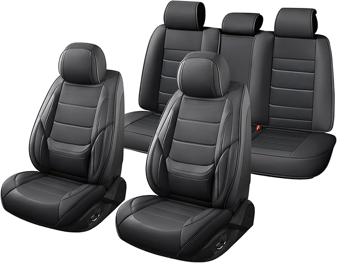 Car Seat Covers Full Set Custom Fit for Ford Fusion 2007-2020 - Premium Faux Leather with Lumbar Support, Waterproof, Breathable, Anti-Slip, Easy to Install &Protectors (Black,Full Set)
