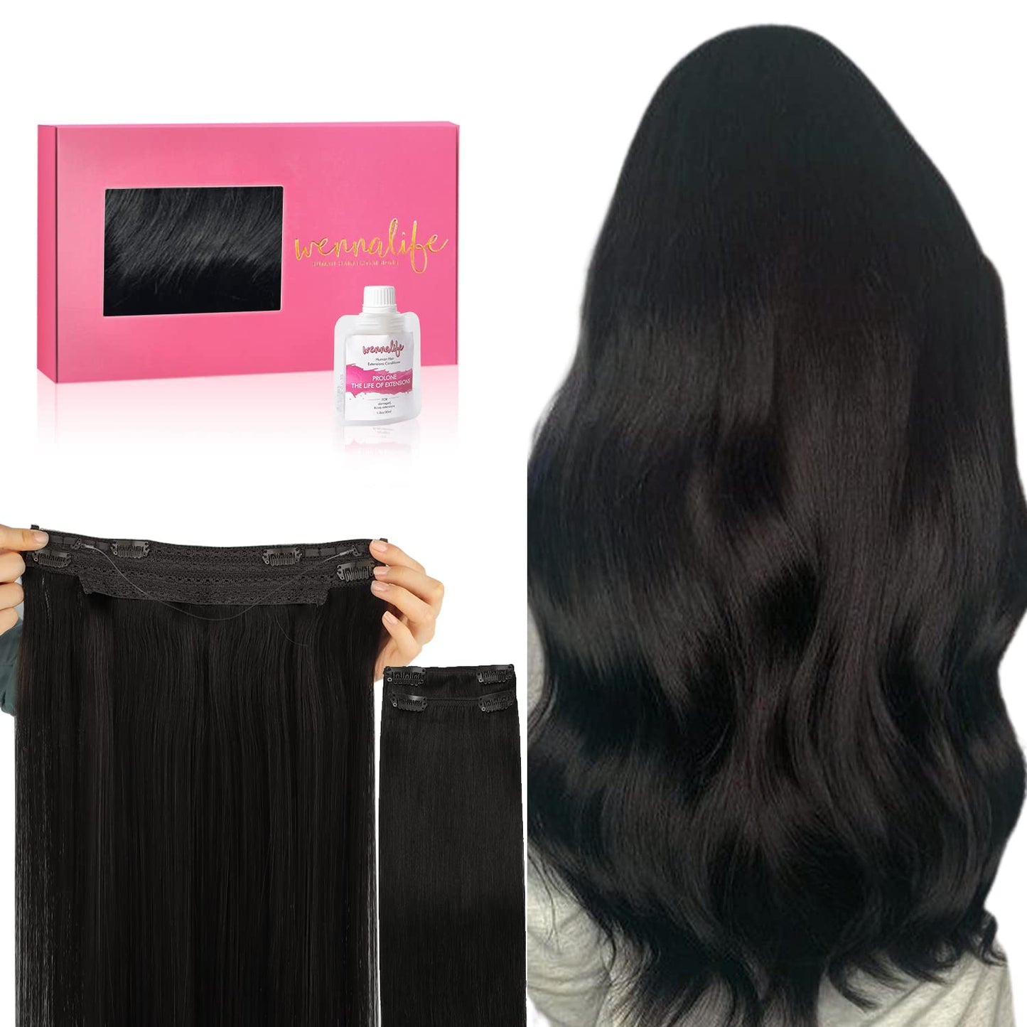 Wennalife Wire Hair Extensions (Increase 50% Lifespan) Real Human Hair 12 Inch 100G Natural Black Remy Real Hair Extensions Invi