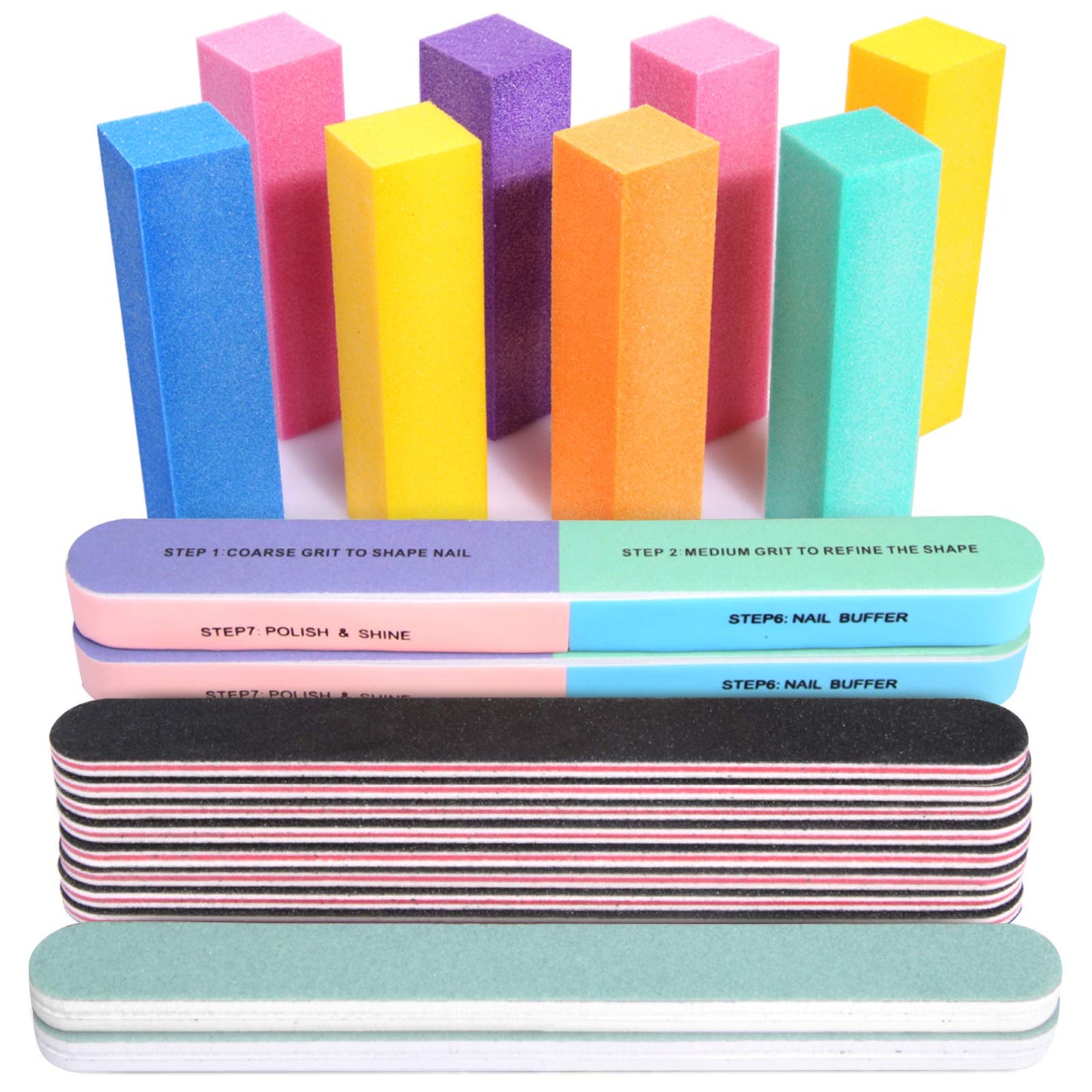 Fandamei Nail Files And Buffers, 20Pcs Professional Manicure Tools Kit. Rectangular Nail Buffer Block & 100/180 Grit Nail File,