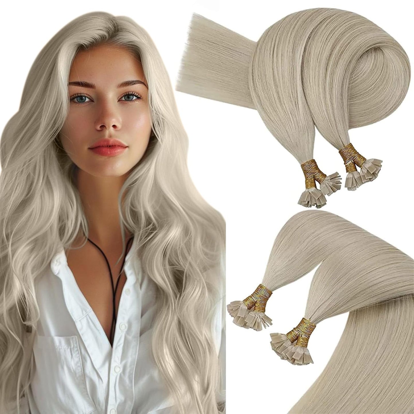 Sunny Hair Flat Tip Hair Extensions Platinum Blonde Flat Tips Hair Extensions Human Hair Blonde For Women Flat Tip Keratin Hair