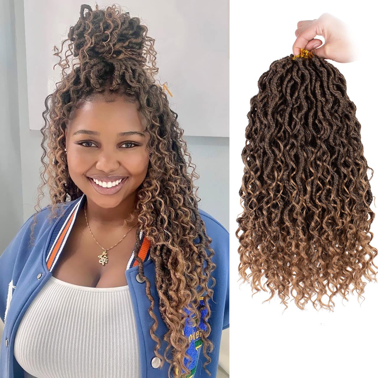 Zrq 8 Packs Ombre Boho Faux Locs Crochet Hair 14 Inch Goddess Locs Croceht Hair, Pre Looped Soft Locs Boho Style River Locs With