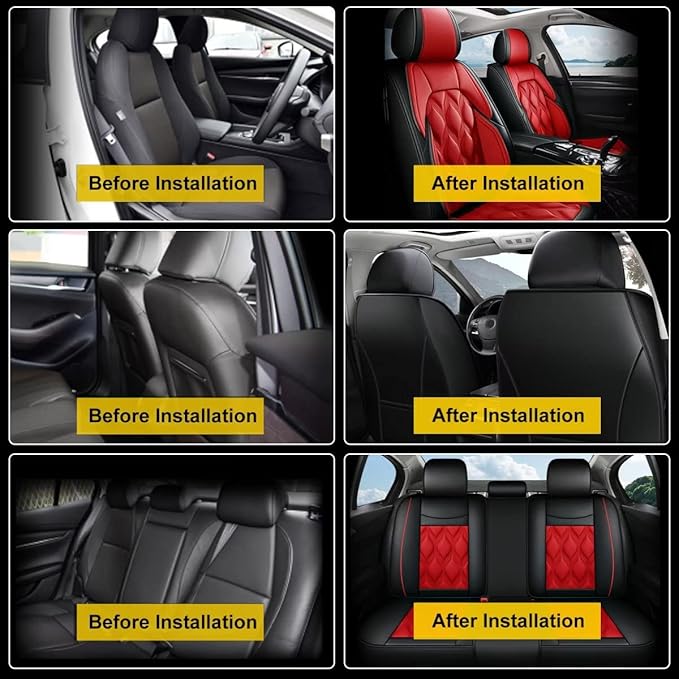 AOMSAZTO Car Seat Covers,Full Set 5 Seats Custom Fit for Honda CR-V 2015-2025 2026,Leather Car Seat Cover Seat Cushion Protector,Airbag Compatible Waterproof Black&Red