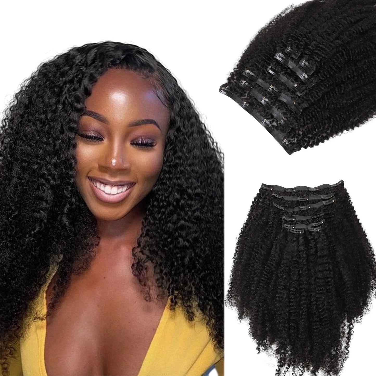 Lashey Clip In Hair Extensions 20 Inch 110G 7Pcs Seamless Clip In Hair Extensions Human Hair Afro Kinky Curly Clip Ins For Women