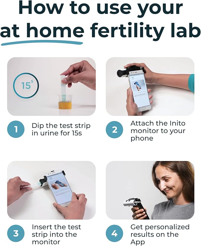 Inito Fertility Monitor & Hormone Tracker for Women | Estrogen, LH, PdG (Urine Metabolite of progesterone), FSH | Track and Confirm Ovulation | Includes 15 Test Strips (iPhone 12 Pro Max)