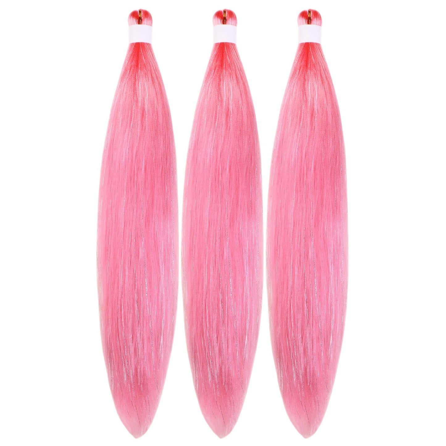 Gozill Pink Braiding Hair Pre Stretched Sparkle Tinsel Prestretched Braiding Hair Kanekalon Ez Braid Hypoallergenic Braiding Hai