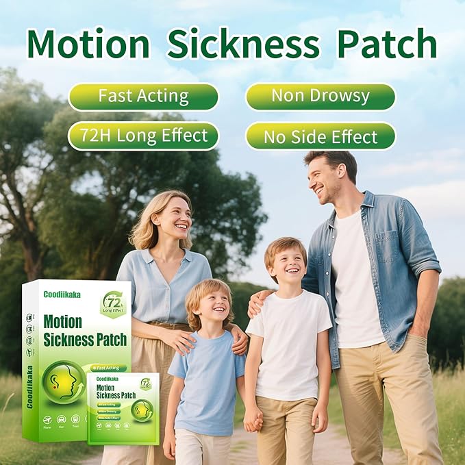 Motion Sickness Patches Non-Drowsy Formula Prevents Car, Airsick, Altitude Sickness, Sea & Motion Rides Travel Essentials for Adults & Kids Long-Lasting up to 72 Hours (60Pcs)