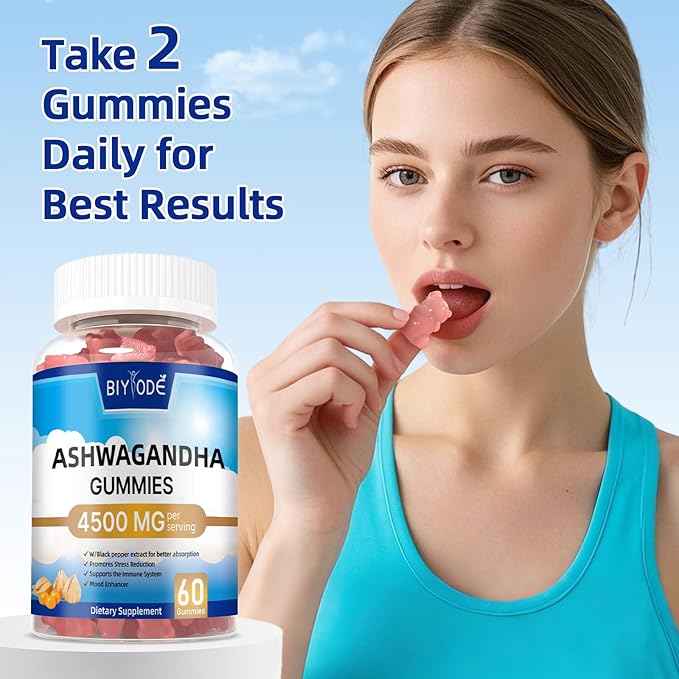 Ashwagandha Gummies for Women & Men: Ashwagandha Herbal Supplement for Stress Relief Immune Support and Calm Mood Vegan Gluten-Free Non-GMO 60 Gummies