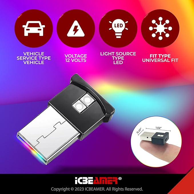 ICBEAMER Smart USB 1-Pack (White) | Auto LED Interface Plug-in Miniature Night Light for Car, Van, Pickup, Truck, Interior, Trunk, Create Cozy Atmosphere