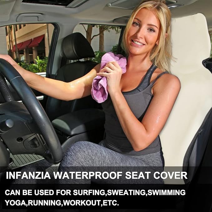 INFANZIA Premium Waterproof Seat Cover Towel Protector Neoprene Universal Fit, Upgraded 100% Washable & Removable Non-Slip Sweat Carseat Towel Covers, Perfect for Gym/Yoga/Workout(Beige,1PCS