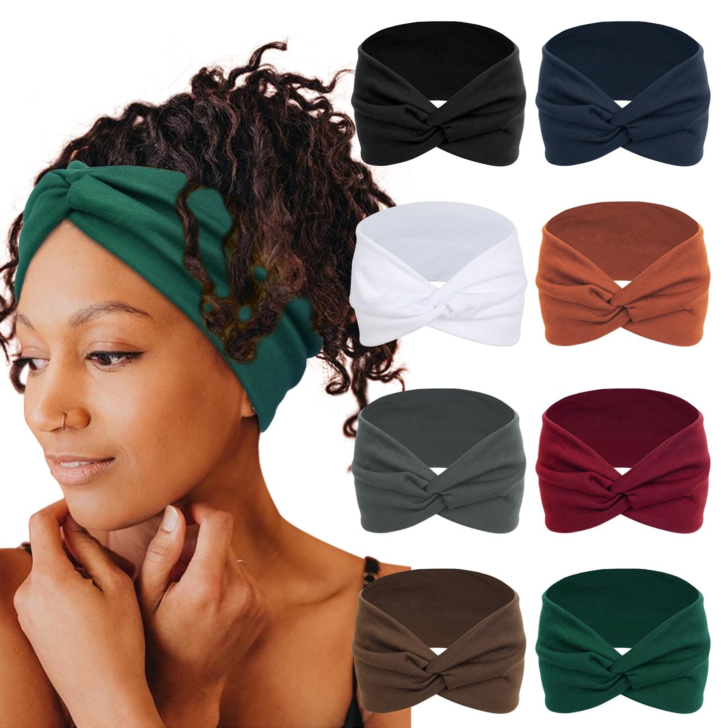 Tobeffect Turban Headbands For Women 8 Pack Non Slip Headband Boho Twisted Wide Head Band Womens Cloth Fabric Hair Wraps Accesso