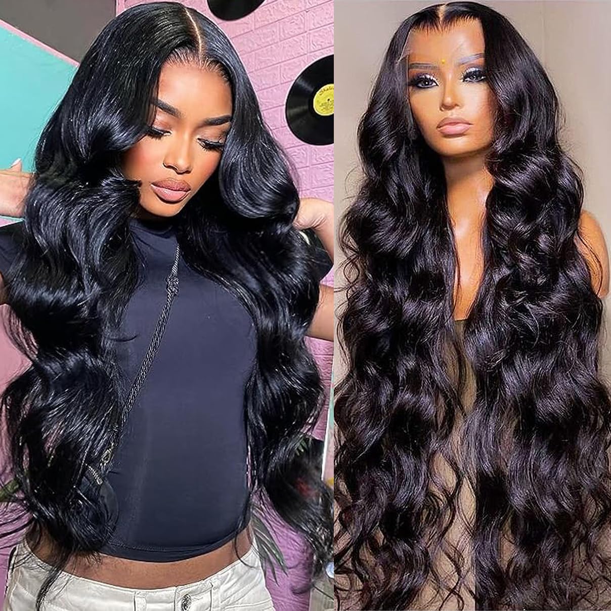 34 Inch Body Wave Lace Front Wigs Human Hair For Black Women 13 6 Hd Transparent Lace Front Wig Natural Black Color 180% Densit