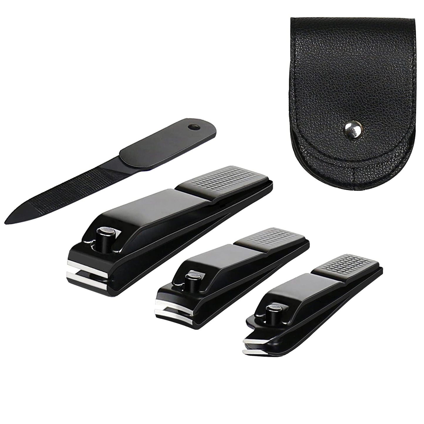 4 Pieces Nail Clippers Set, Ultra Sharp Sturdy Black Stainless Fingernail, Toenail Clipper Cutters And A Nial File With Leather