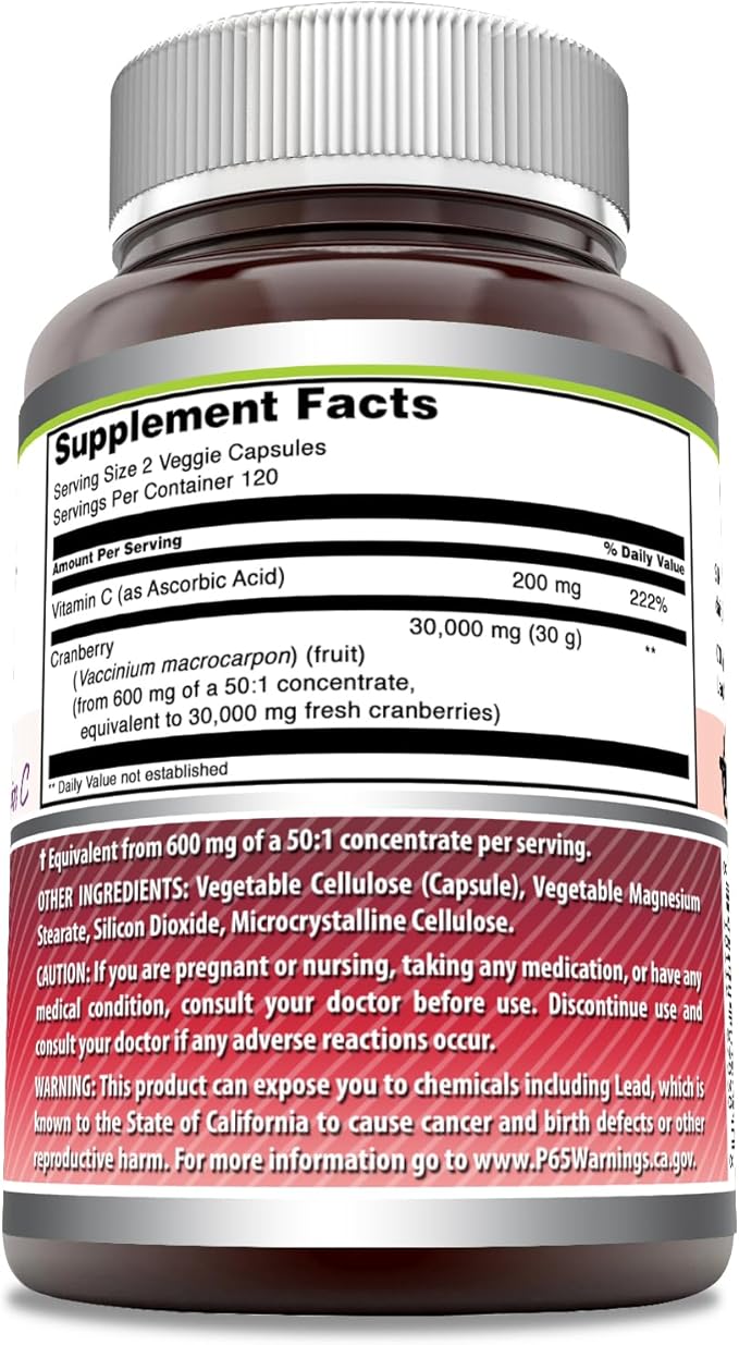 Amazing Formulas Cranberry Concentrate 30,000 mg with Vitamin C Supplement | Veggie Capsules | Super Strength | Non-GMO | Gluten Free | Made in USA (1 Pack, 240 Count)