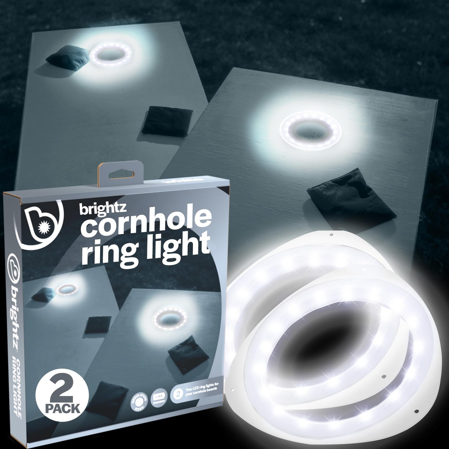 Brightz LED Cornhole Board Ring Lights, 2-Pack - 48-Hour Battery Life - Illuminate Your Game with Dazzling Glows and Ultimate Style for Non-Stop Evening Fun and Excitement (Includes Hole Lights Only)
