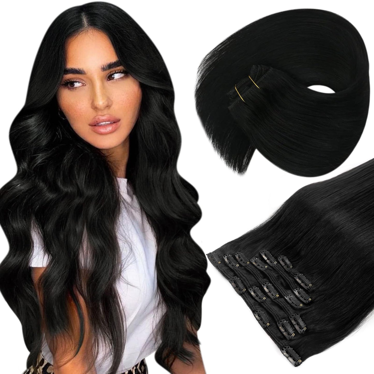 Sunny Clip In Hair Extensions Human Hair Jet Black Clip In Real Human Hair Extensions Black Thick Human Hair Extensions Clip Ins