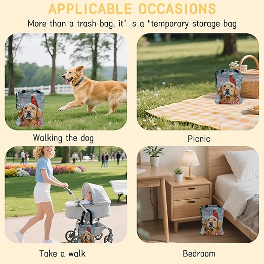 Cardinal Car Garbage Bag,Golden Retriever Dog Small Car Trash Bag Hanging Back of Seat,Drawstring Car Trash Bag with Adjustable Buckle,Car Accessories for Camping Travelling