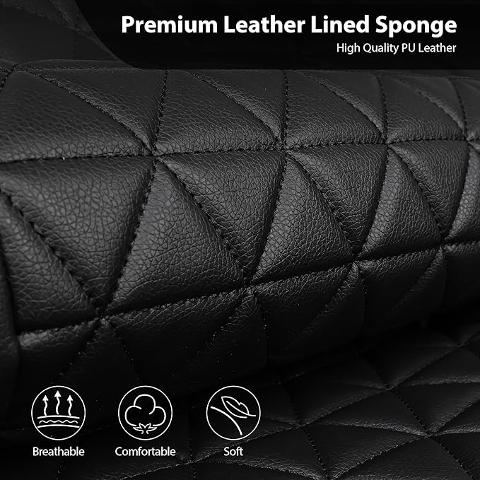 CAR PASS Bling Diamond Black Leather Car Seat Covers Full Set Interior Sets, Waterproof Shining Glitter Sparkly Crystal Universal Armrest Fit Automotive Truck SUV Cute Women Girl, Blue Rhinestone