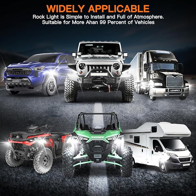 White Rock Lights,LEDMIRCY R6 LED Pure White Rock Lights 16PCS with Rocker Switch Wire Harness Kit Super Brigh Luces para Carro for Trucks UTV Off Road Boat ATV High Power Light Waterproof Shockproof