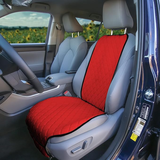 FH Group Car Seat Cushion โ Neosupreme Single Front Seat Cover with Front Pockets, Airbag Compatible, Universal Fit Car Seat Cushion for Driver or Passenger Seat, SUV, Truck, Sedan & Van โ Red