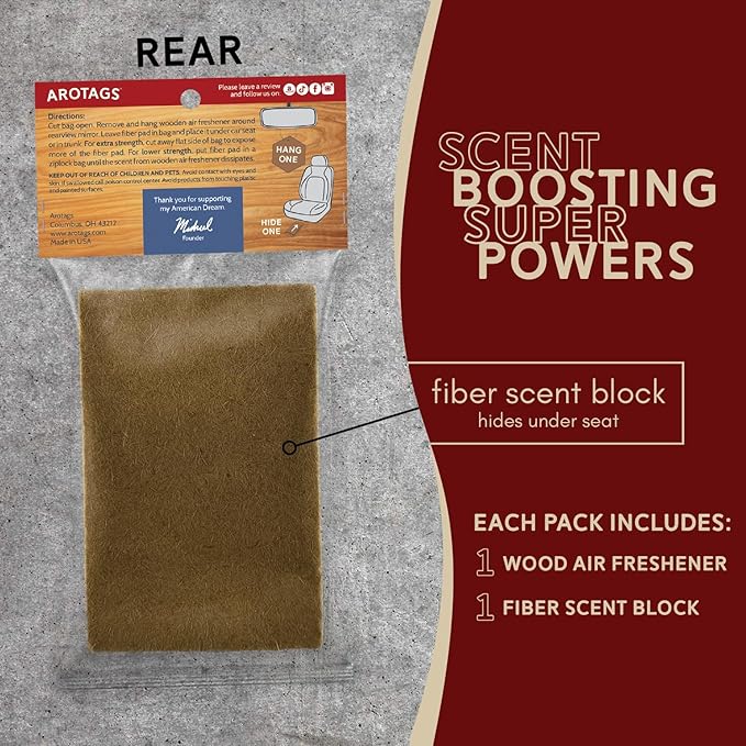 Arotags Wooden Car Air Freshener - Coastal Cotton - 45+ Day Long Lasting with Under Seat Scent Core - Handmade in USA - Natural Wood Diffuser for Cars Trucks SUVs