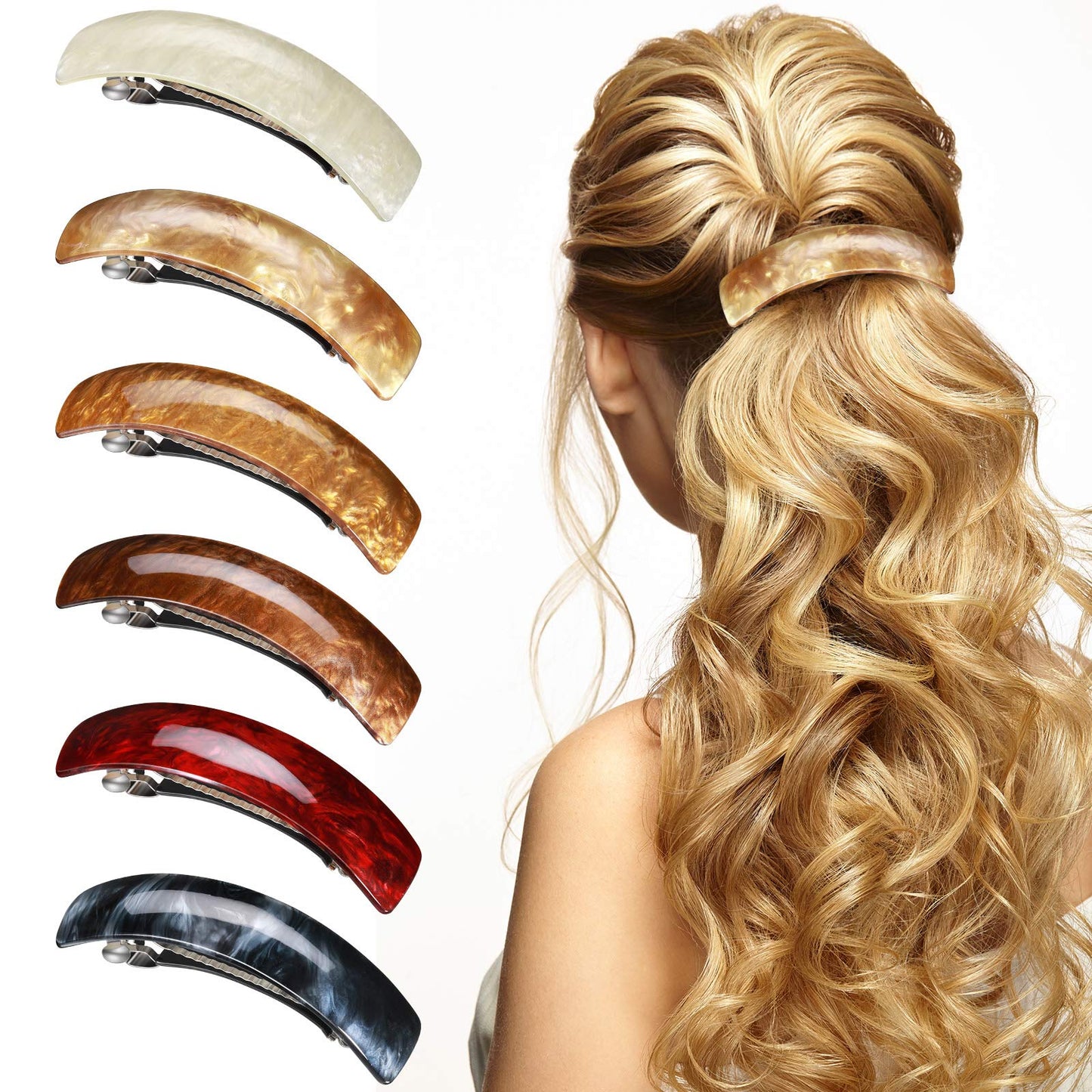 6 Pieces Barrettes For Women Hair Clips Hair Accessories Large French Hair Pin Retro Hair Clasp, 6 Colors (Classic Pattern)