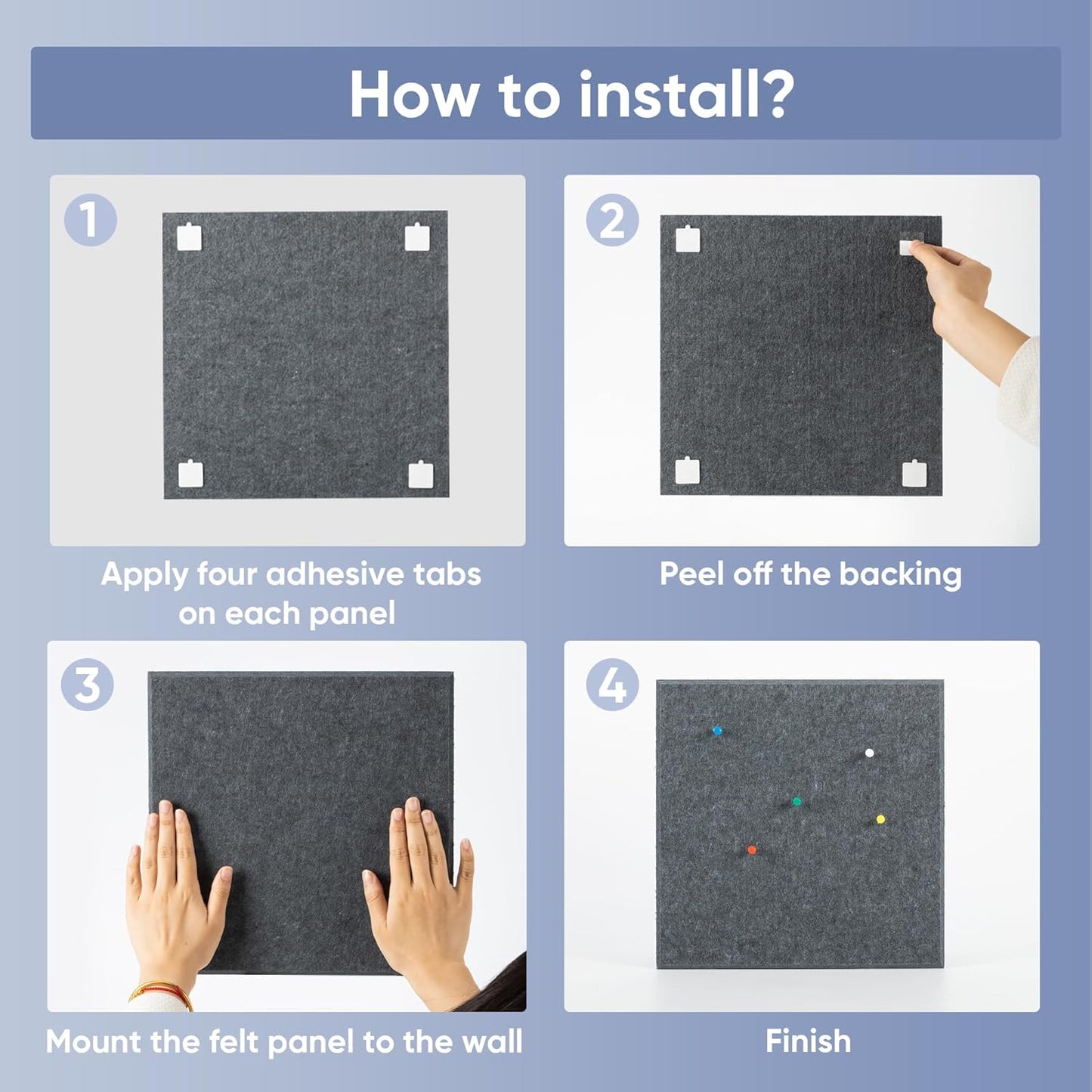 VUSIGN Large Cork Board for Wall 47"x35", 12 Pack Bulletin Board, Felt Wall Tiles with Adhesive Tabs and Push Pins, Push Pin Board for Office, School, Home, Grey