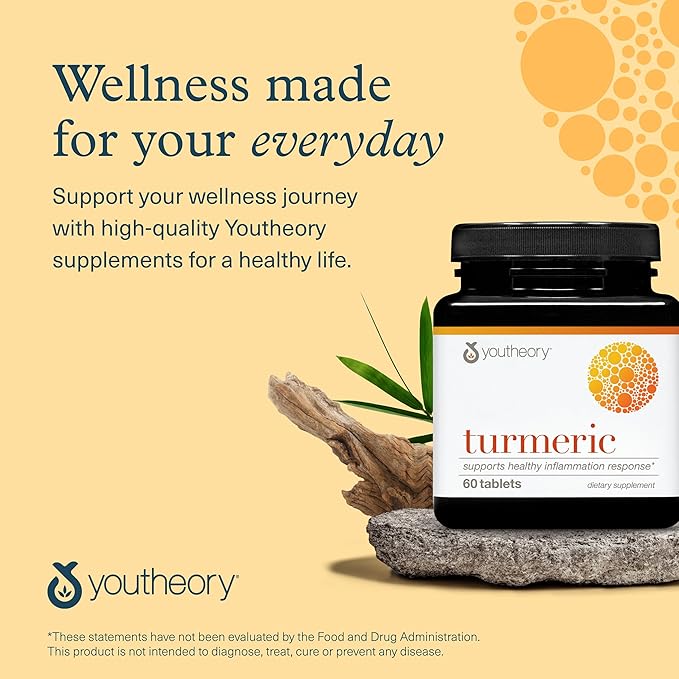 Youtheory Turmeric - Antioxidant & Joint Support Supplement for Men & Women - Contains Black Pepper Extract - Vegan - Dairy, Soy & Gluten Free - 60 Tablets