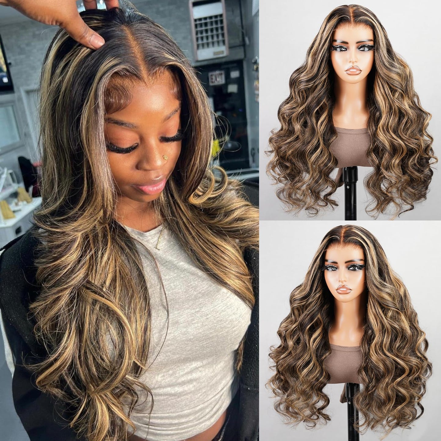 Superlook Balayage Highlight Lace Front Wig Human Hair Wear And Go Glueless Wig Pre Plucked 12A 220% Density 6X5 Pre Cut Ombre L