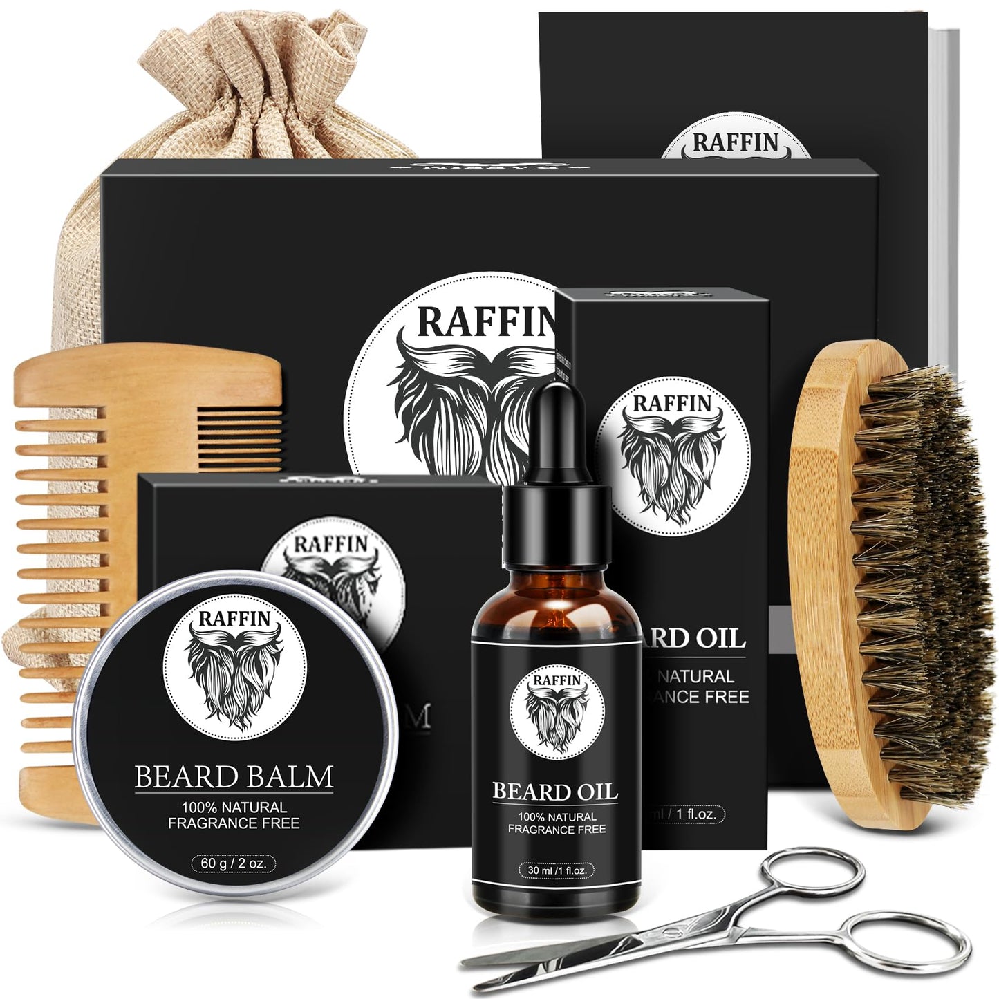 Raffin Beard Kit For Men, Birthday For Men'S Care W/Oil,Balm, Brush, Comb - Christmas Stocking Stuffers For Men, Presents For Hi