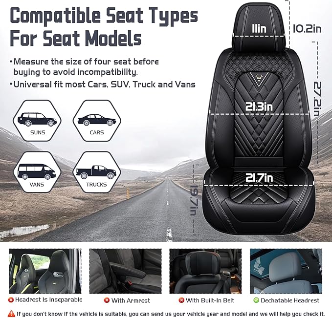 Truck Seat Covers for GMC Sierra 1500 2007-2026, Waterproof Premium Leather Full Coverage Car Seat Cover, Muscle Sport Style Auto Interior Seat Cover Sets (Front Set/Black)