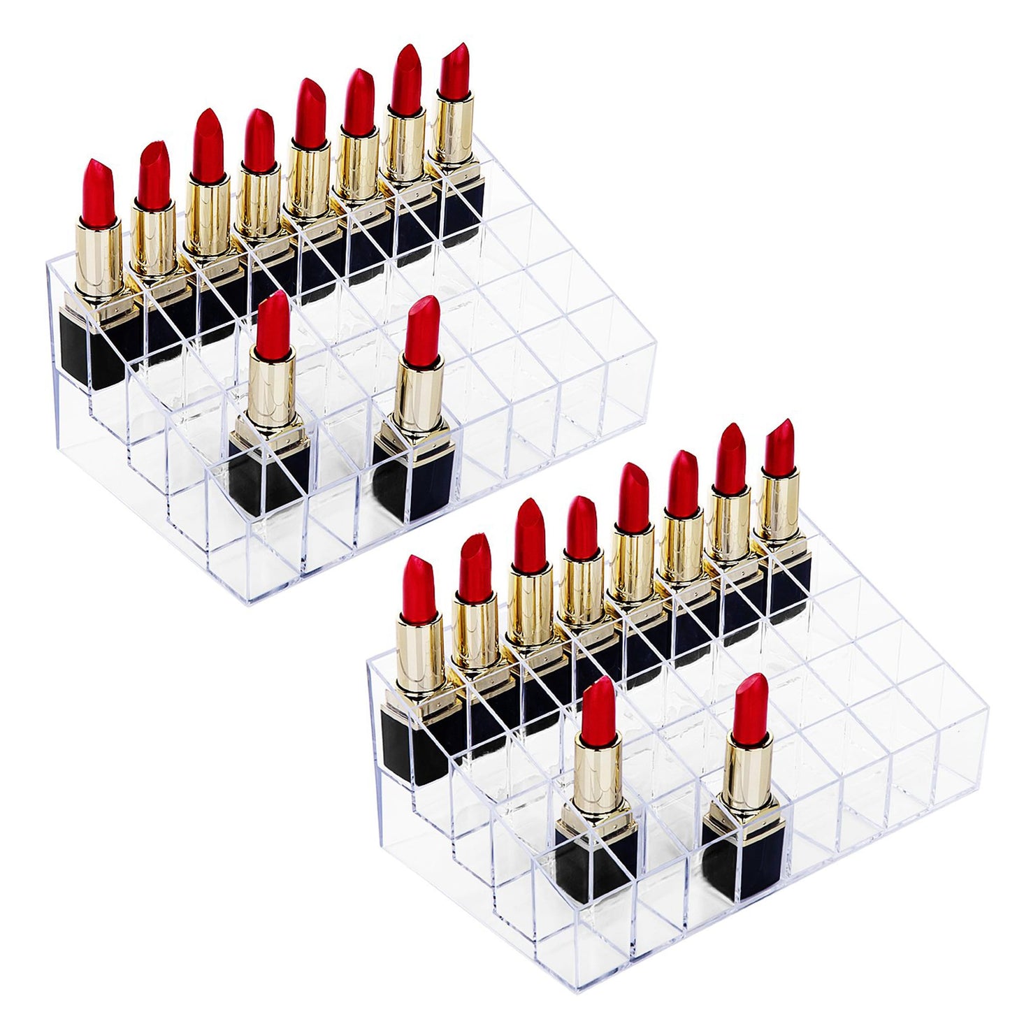 Hblife 2Pack Lipstick Holder, 40 Spaces Clear Acrylic Lipstick Organizer Display Stand Cosmetic Makeup Organizer For Lipstick, B