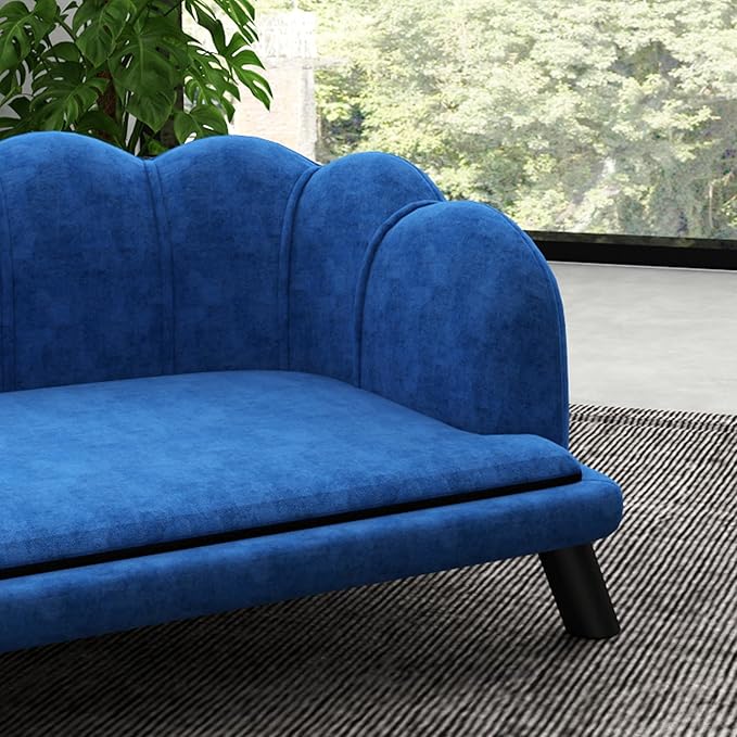 PawHut Velvet Large Dog Couch with Foam Cushion, Soft and Cute Bed with Pearl Design, Sofa for Big and Medium Dogs, Dark Blue