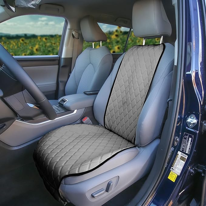 FH Group Car Seat Cushion โ Neosupreme Single Front Seat Cover with Front Pockets, Airbag Compatible, Universal Fit Car Seat Cushion for Driver or Passenger Seat, SUV, Truck, Sedan & Van โ Gray