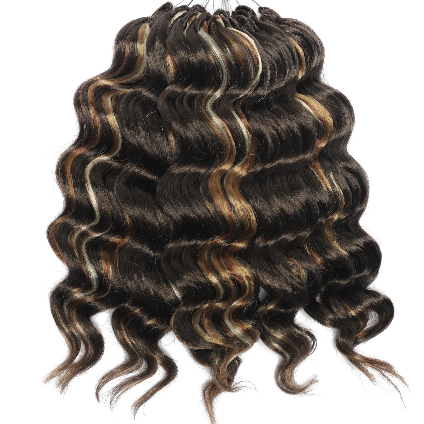 Brown Mixed Blonde Ocean Wave Crochet Hair Pre Looped 9 Inch Curly Braiding Ocean Wave Hair 7 Packs Deep Wave Short Wavy Ocean W