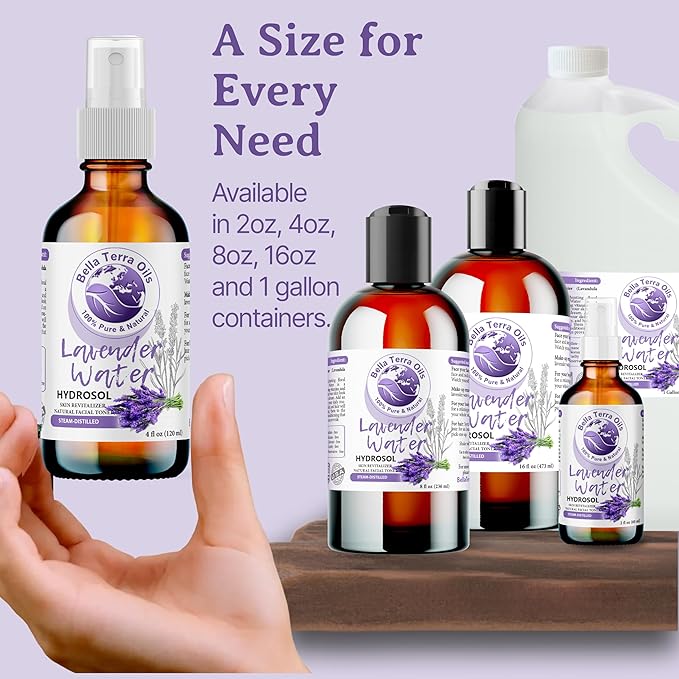 Bella Terra Oils - Hydrosol Water 16oz - Luxurious Lavender Organic Rose Water Blend, Packed with Essential Minerals & Amino Acids, Ultimate Skin Quencher